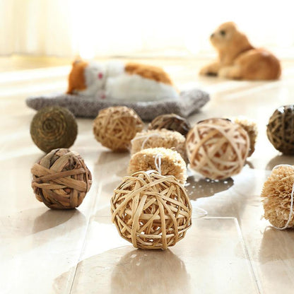 4/5PCS Pet Balls Rabbit Toys Bunny Straw Rattan Woven Chewing Ball Biting Toys - 5PCS