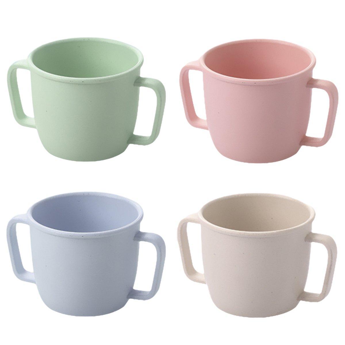 4PCS Bamboo Fiber Milk Drinking Cups with Handle Eco Friendly Small Grip Cups