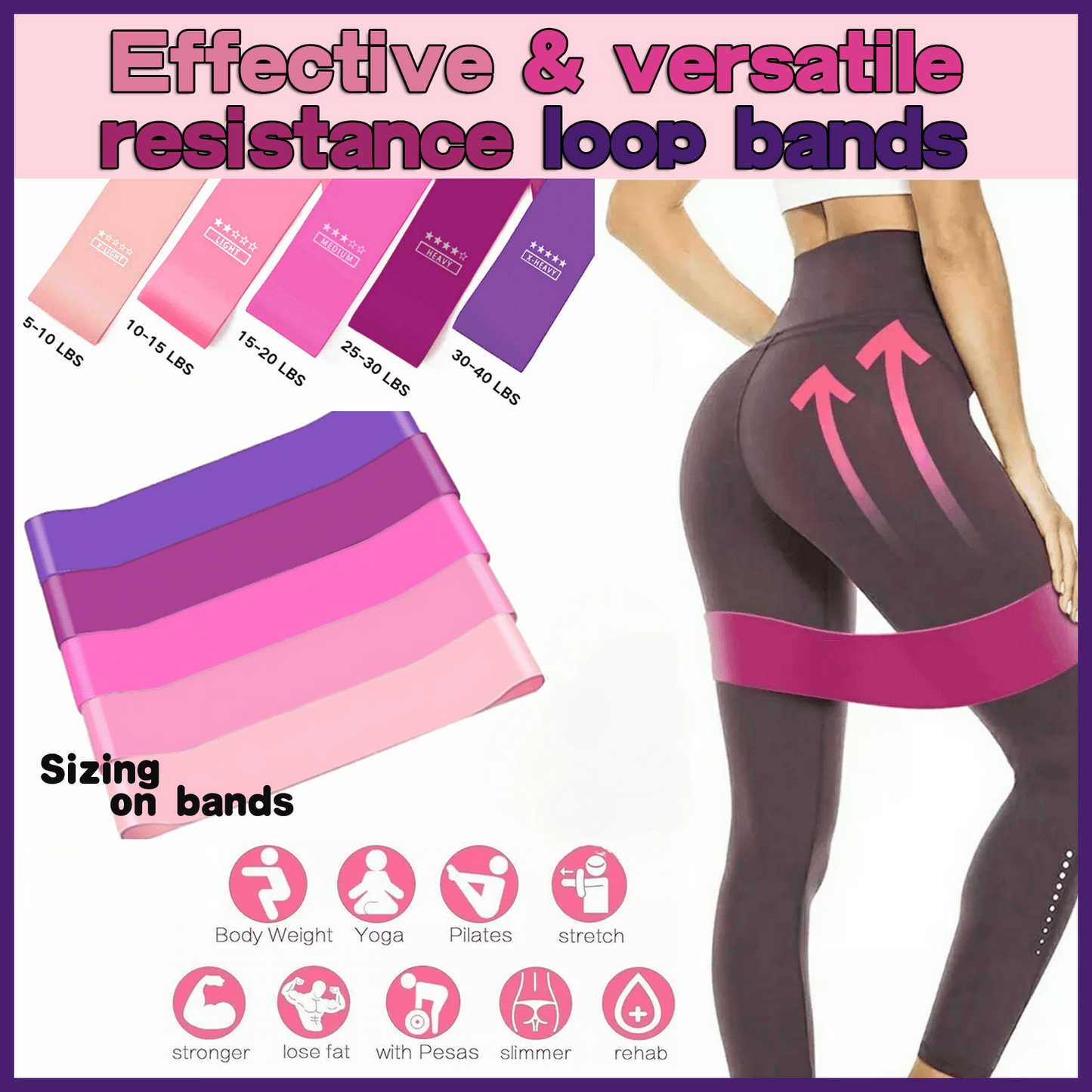 Exercise Resistance Bands Loop Power Strength Training Fitness Yoga Pilates Gym - Purple (600*50*1.1MM)