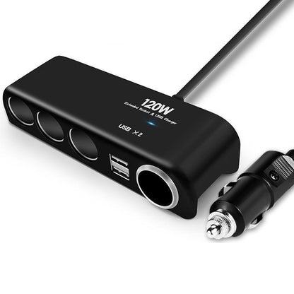 4 Way Car Cigarette Lighter Splitter with Dual USB Charger Adapter 12V 24V 120W