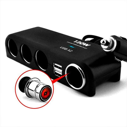 4 Way Car Cigarette Lighter Splitter with Dual USB Charger Adapter 12V 24V 120W