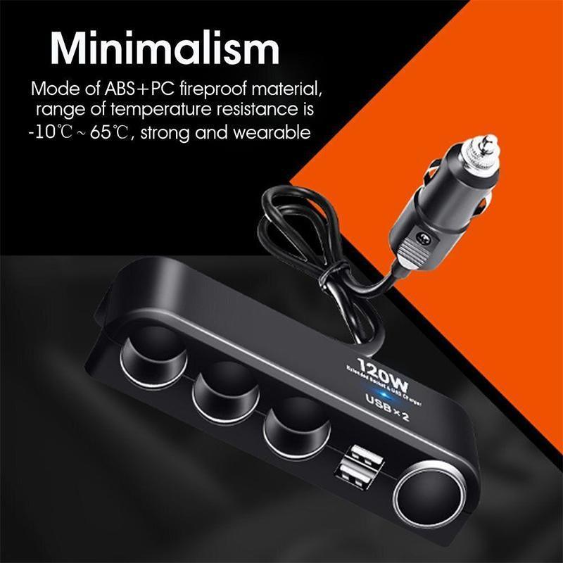 4 Way Car Cigarette Lighter Splitter with Dual USB Charger Adapter 12V 24V 120W