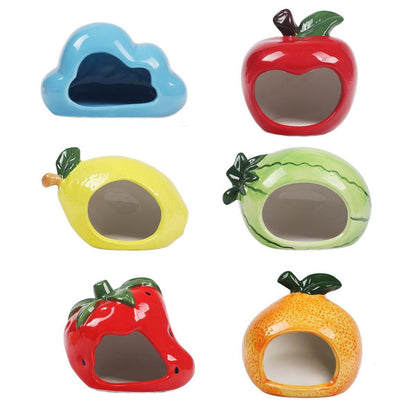 Ceramic Hamster Nest Shelter Landscaping Supplies Small Animal Hideout House - Watermelon
