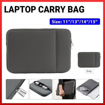 Grey Laptop Macbook Notebook Sleeve Bag Travel Carry Case Cover For 11 13 14 15 Inch Lap Top - 15Inch