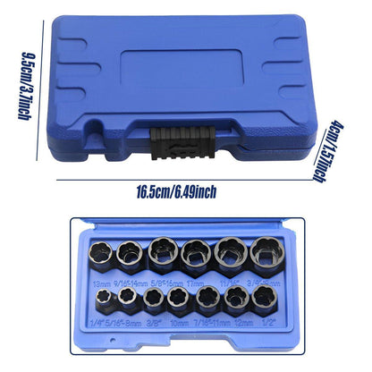 13 Piece Impact Bolt Nut Remover Set Extractor Socket Tool for Stripped Nuts Bolt