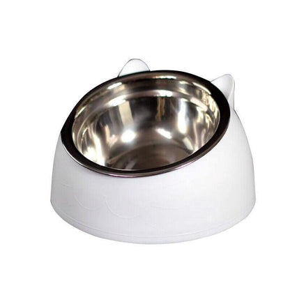 Pet Dog Cat Food Bowl Raised No Slip Stainless Steel Tilted Water Food Feeder - Blue