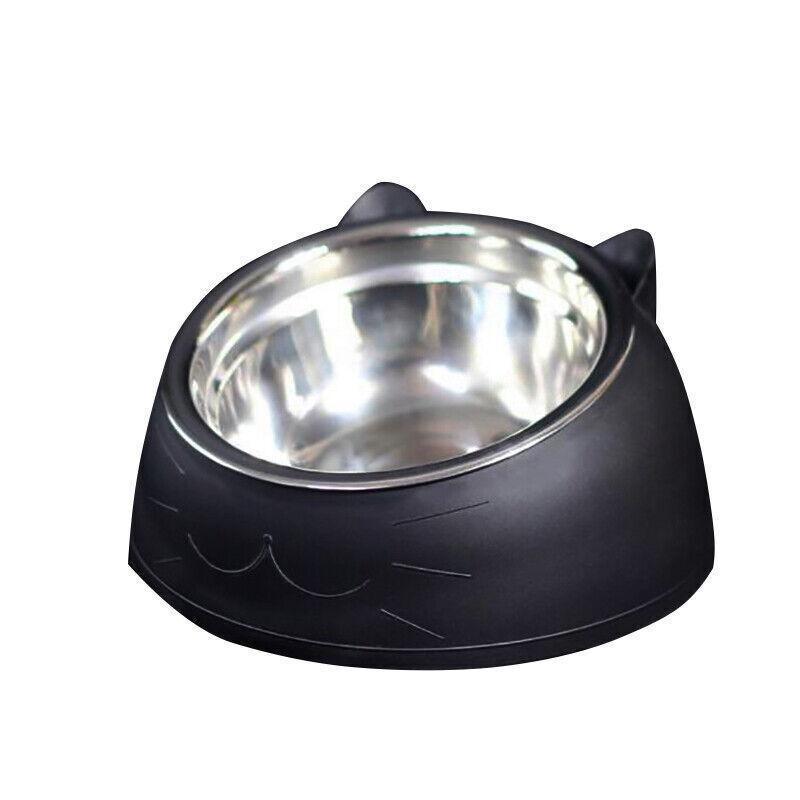 Pet Dog Cat Food Bowl Raised No Slip Stainless Steel Tilted Water Food Feeder - Blue