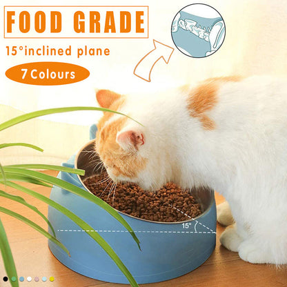 Pet Dog Cat Food Bowl Raised No Slip Stainless Steel Tilted Water Food Feeder - Green