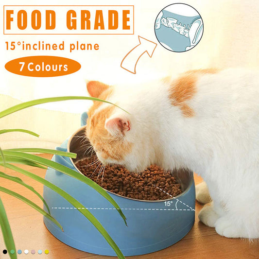 Pet Dog Cat Food Bowl Raised No Slip Stainless Steel Tilted Water Food Feeder - Green