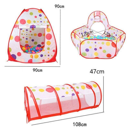 3 in 1 Play Tent Set with Tunnel and Ball Pit for Indoor and Outdoor Fun - Red Tent