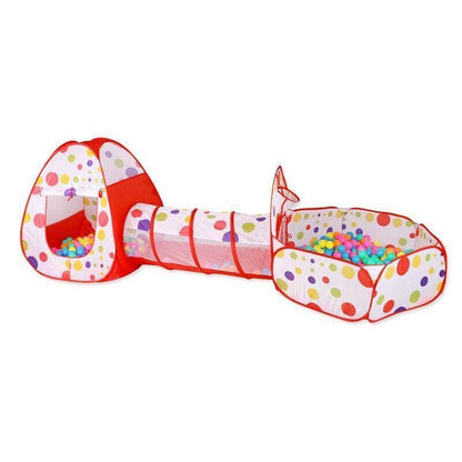 3 in 1 Play Tent Set with Tunnel and Ball Pit for Indoor and Outdoor Fun - Red Tent