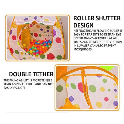 3 in 1 Play Tent Set with Tunnel and Ball Pit for Indoor and Outdoor Fun - Yellow Tent
