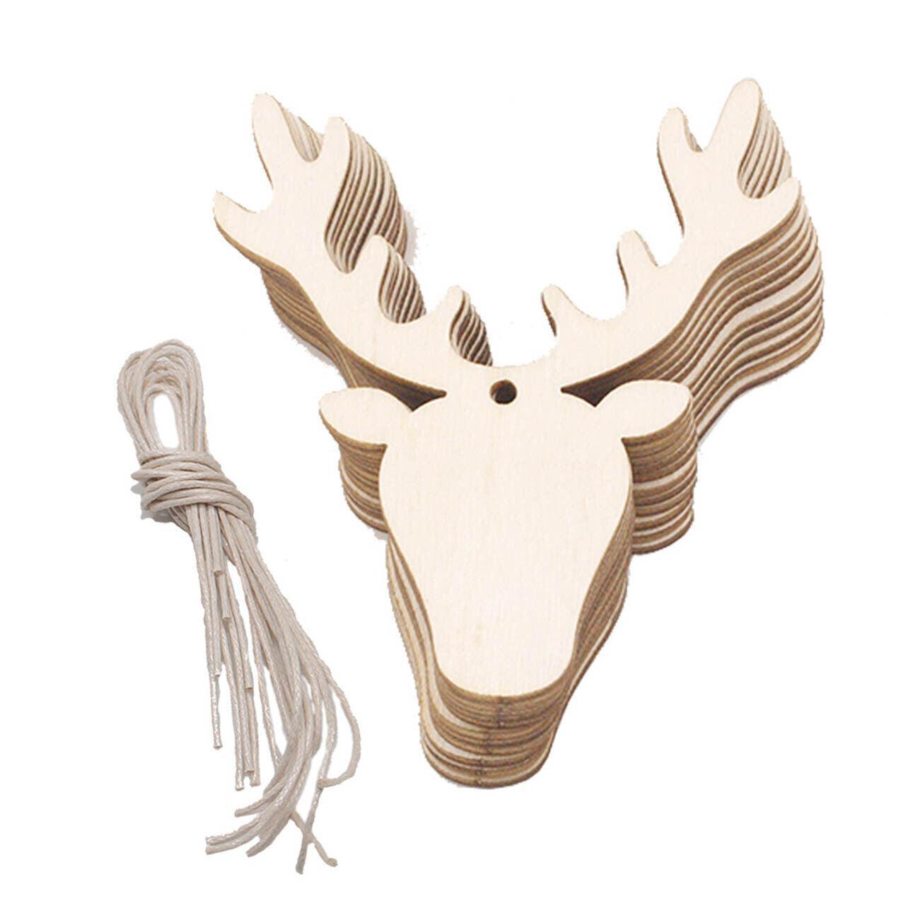Wooden Christmas Hanging Ornament for Tree DIY Craft Decoration 10pcs - Deer02