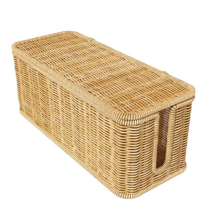 Desktop Cable Management Box with Cover Rattan Style Power Cord Organizer Case