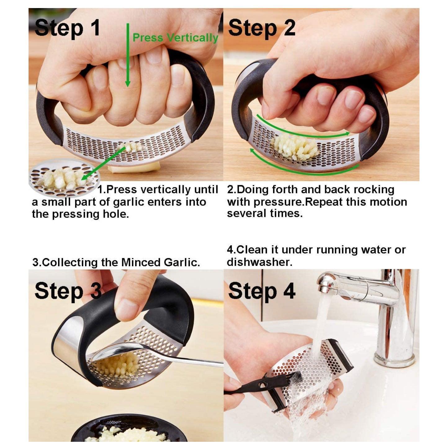 Stainless Steel Garlic Masher Press Crusher Squeezer Masher Kitchen Gadget Au - Silver