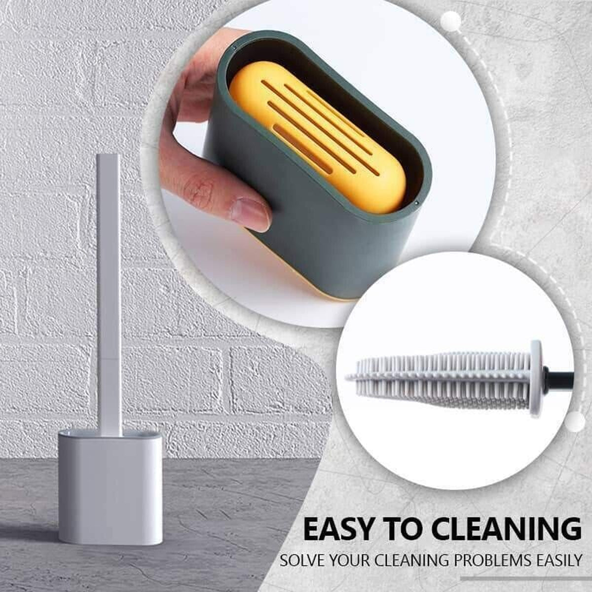 TPR Toilet Brush Set Silicone-Like Head with Holder Wall Mounted Detachable Handle - Green * 1 Unit