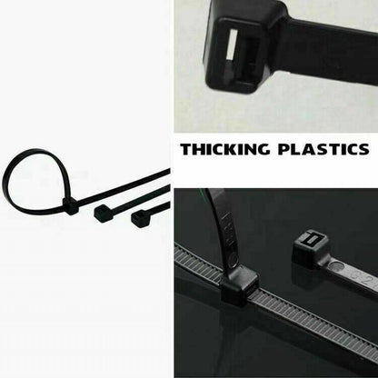 250X Cable Ties Zip Ties Nylon UV Stabilised Black Cable Tie - 7.2*300mm