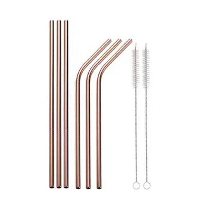 Reusable 304 Stainless Steel Straws Metal Drinking Washable Straw Brushes Set 2 - Rose Gold Set 2
