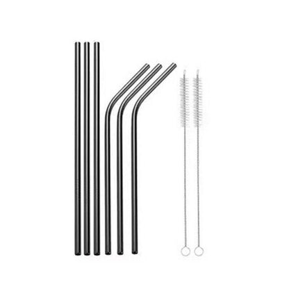 Reusable 304 Stainless Steel Straws Metal Drinking Washable Straw Brushes Set 2 - Silver Set 2