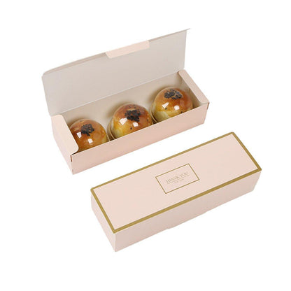 25pcs Long Strip Clamshell Packaging Box 3-Compartment Dessert Storage Box - Blue