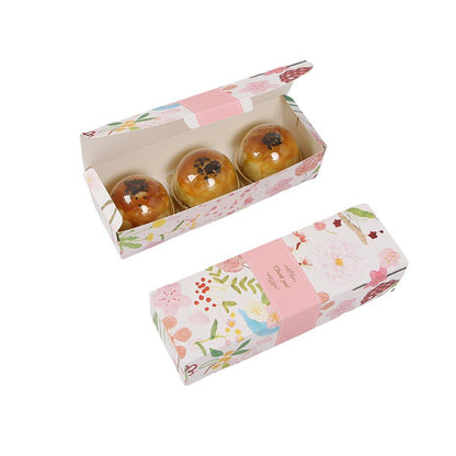 25pcs Long Strip Clamshell Packaging Box 3-Compartment Dessert Storage Box - Blue