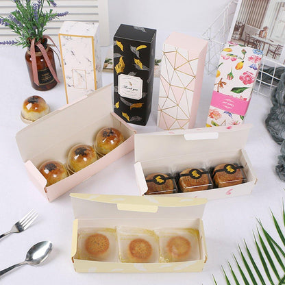 25pcs Long Strip Clamshell Packaging Box 3-Compartment Dessert Storage Box - Marble