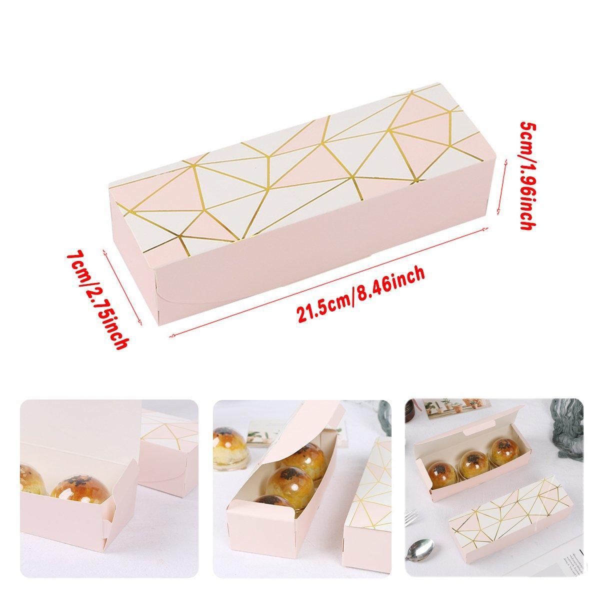 25pcs Long Strip Clamshell Packaging Box 3-Compartment Dessert Storage Box - Pink