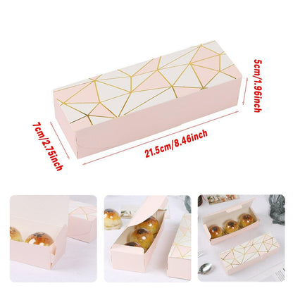 25pcs Long Strip Clamshell Packaging Box 3-Compartment Dessert Storage Box - Pink