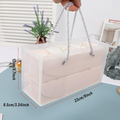 25pcs Long Strip Clamshell Packaging Box 3-Compartment Dessert Storage Box - Pink