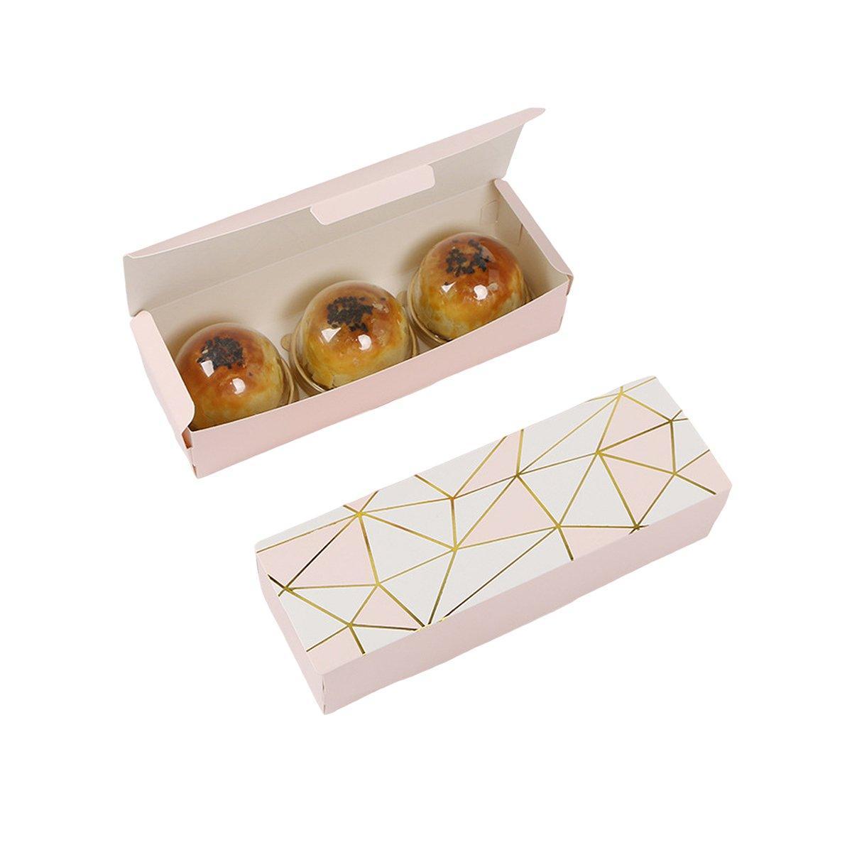 25pcs Long Strip Clamshell Packaging Box 3-Compartment Dessert Storage Box - Pink