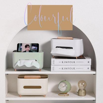Tissue Box Dispenser Storage Box Napkin Case Remote Control Box Multi-Function - White