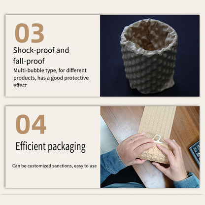 Cowhide Pressure Bubble Paper Roll Shock Absorbing Biodegradable Cushioning Wrap - 28x50m