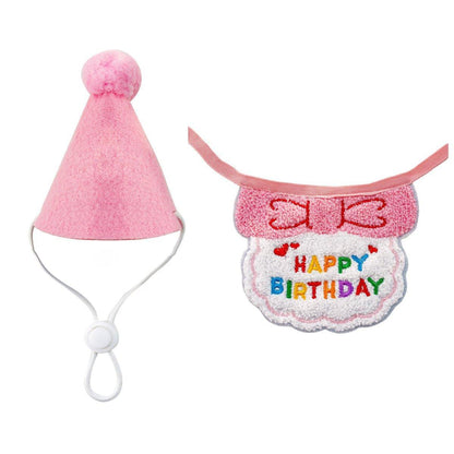 Pet Birthday Dog Cat Bib Scarf Hat Accessory Dogs Cats Celebration - Sky Blue