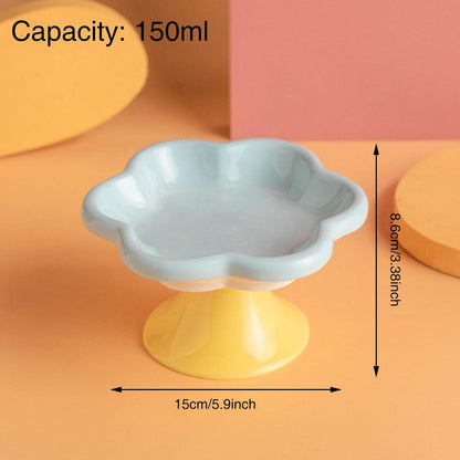 Flower Ceramic Cat Bowl Pet Food Bowl Snack Tray for Cats and Small Pets Feeding - Blue