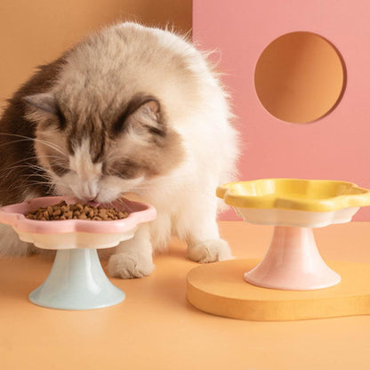Flower Ceramic Cat Bowl Pet Food Bowl Snack Tray for Cats and Small Pets Feeding - Blue
