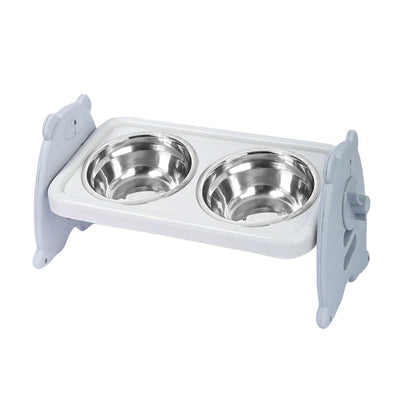 Double Pet Feeding Bowls Stainless Steel Non Slip Cat Dog Water Bowl Food Dish - Pink