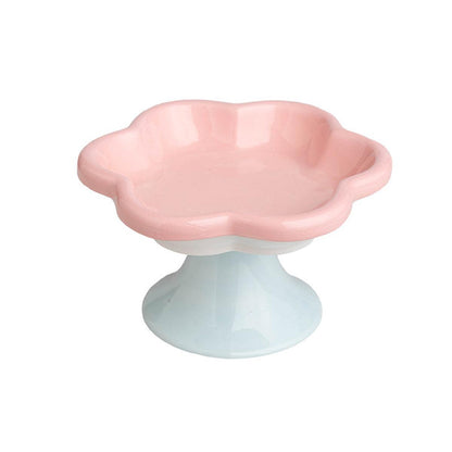 Flower Ceramic Cat Bowl Pet Food Bowl Snack Tray for Cats and Small Pets Feeding - Yellow