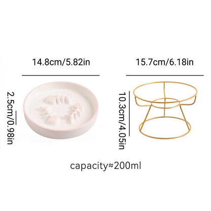 Ceramic Cat Bowl Slow Feeder Pet Food Tray for Cats and Dogs Non Slip Design - Yellow Bowl-White Tray Rack