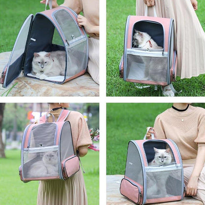 Large Foldable Breathable Portable Cat Dog Bag Outdoor Shoulder Pet Backpack - Blue