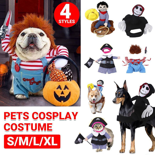 Halloween Dog Costume Pet Accessories Funny Dress Up for Small Medium Dogs - Little Devil Riding-S