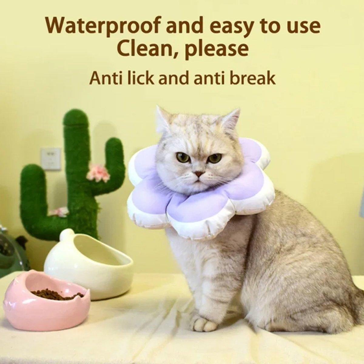 Elizabethan Cat Recovery Collar Anti Licking Pet Cone Protective Neck Ring - Yellow-L
