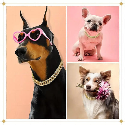 Cuban Chain Metal Dog Collar Pet Training Necklace for Small Medium Large Dogs - Gold-45cm