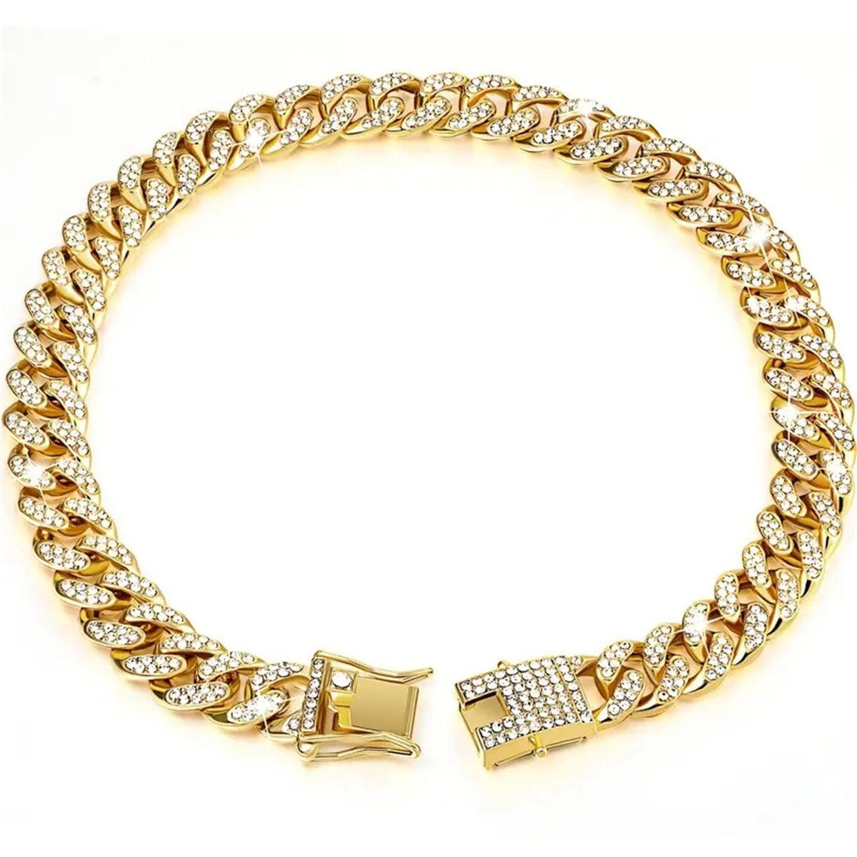 Cuban Chain Metal Dog Collar Pet Training Necklace for Small Medium Large Dogs - Gold-45cm