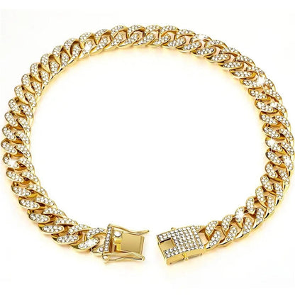 Cuban Chain Metal Dog Collar Pet Training Necklace for Small Medium Large Dogs - Gold-45cm