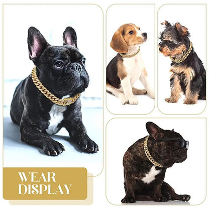Cuban Chain Metal Dog Collar Pet Training Necklace for Small Medium Large Dogs - Gold-50cm