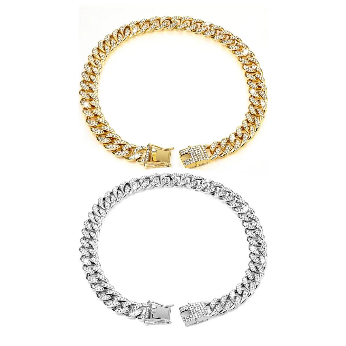 Cuban Chain Metal Dog Collar Pet Training Necklace for Small Medium Large Dogs - Gold-60cm