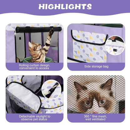 Foldable Cat Dog Kennel Pet Delivery Cage Portable Pet Fence Tent - Cyan-L