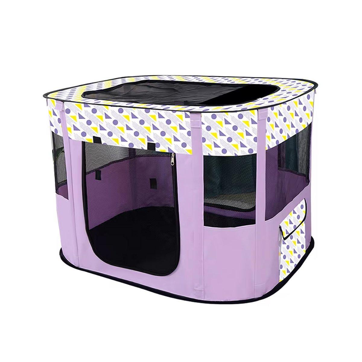 Foldable Cat Dog Kennel Pet Delivery Cage Portable Pet Fence Tent - Cyan-L