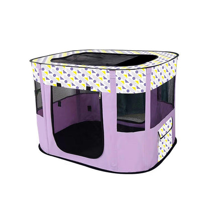 Foldable Cat Dog Kennel Pet Delivery Cage Portable Pet Fence Tent - Purple-XL