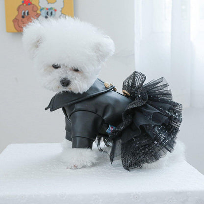Pet Dog Cat Clothes Autumn Winter Fashion Sequin Small Leather Skirt Outfit - L